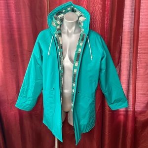 Vintage pastel blue rain jacket flannel lined raincoat